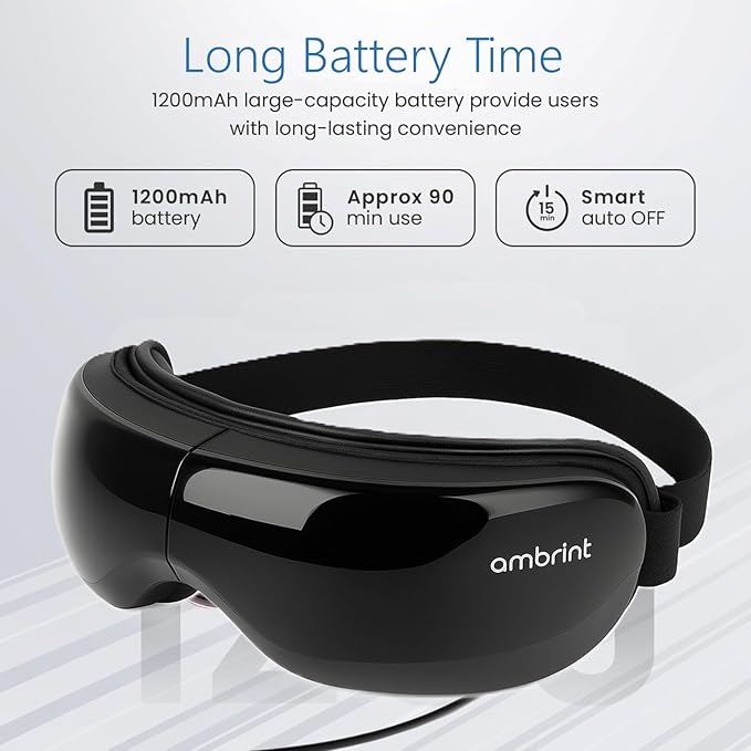 Eye Massager with Heat Bluetooth Smart Off, for Eye Relaxing, Migraine Stress Relief, Improves Sleep, Comforts Dry Eyes Tired Puffy Eyes. Gift for Birthday Father’s, Mother’s Day, Men, Women
