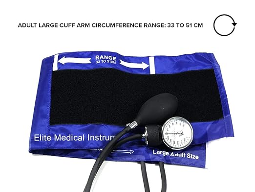 EMI Aneroid Sphygmomanometer Manual Blood Pressure Cuff - Plus Carrying Case (Large Adult - Royal)