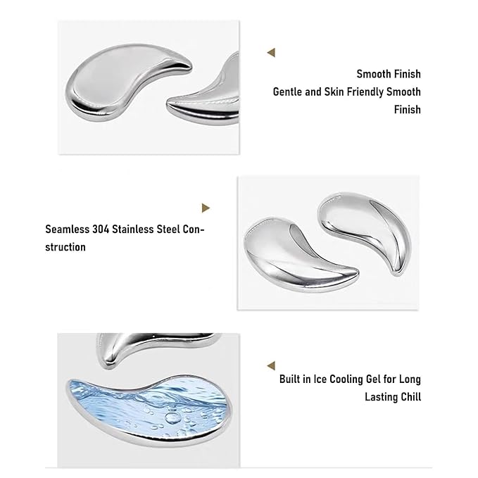 Ymiko 304 Stainless Steel Eye Moon Shaped Unbreakable Under Eye Cooling Packs for Cold Hot Compress Reusable Eye Ice Pack for Puffy Eyes and Relaxation Skincare Essential