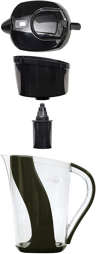 10- Cup Pitcher with 6-Stage Filter. Removes Fluoride, Chlorine, Lead, and Other Volatile Organic Compounds. Increases PH. Improves Taste. Replacement Filters Cost 25% to 33% Less.