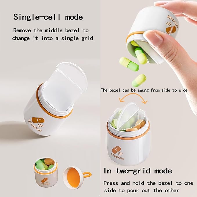 2 Pieces Pill Box Keychain Pill Holder for Purse,Backpack Silicone Seal Pill Organizer Removable Divider Portable Camping Travel Pill Case Medications Container