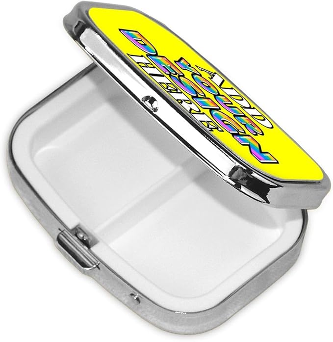 Custom Pill Organizer, Medicine Pill Box Case Container Travel Pill Holder Vitamin for Purse Med Wallet Portable Mini Pastillero Square, Yellow, Customized Gifts