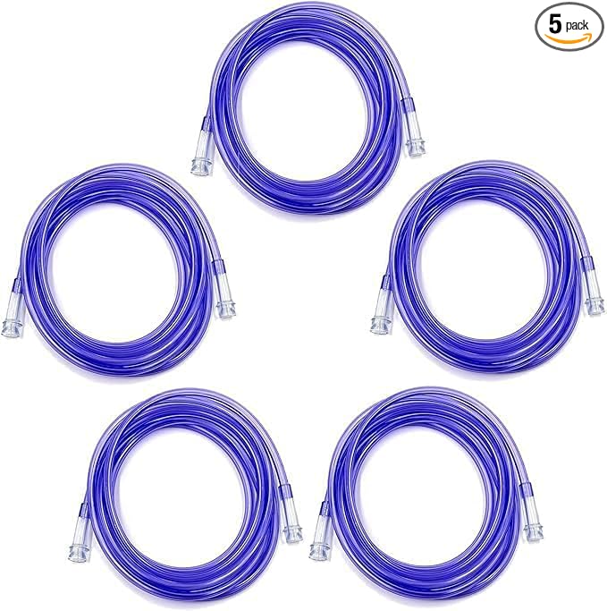 ResOne 5pk 50Ft Oxygen Supply Tubing, Crush Resistant, Standard Connectors for Nasal Cannulas, Cannula Nasal Tubing, Oxygen Concentrator - Purple
