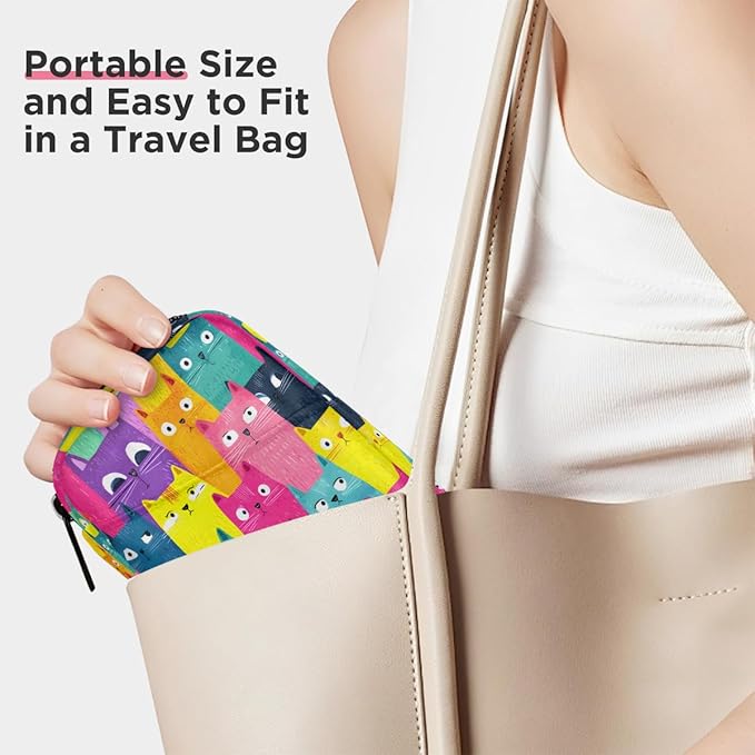 Cute Cat Colorful Pill Case Everyday Travel, 7 Day Weekly Medicine Pill Box Compact Portable Pills Bottle Organizer with Zipper for Daily Vitamin Medicine Holder Bottle Organizers Bag