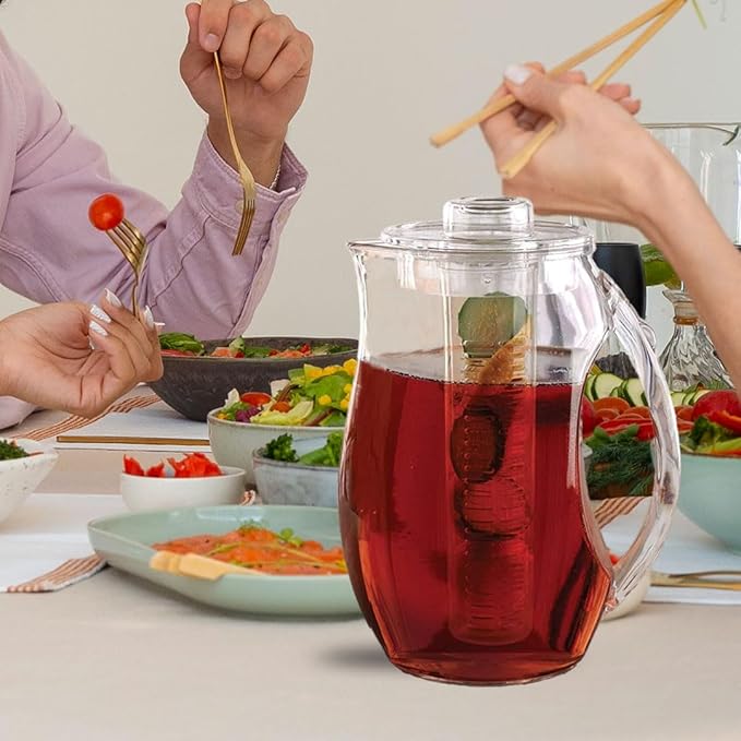 Large Fruit Infuser Water Pitcher (2.9 Quart / 93 Oz) – Shatterproof Acrylic Infusion Jug for Iced Tea, Juice, Beverages, Water, Lemon, Fruit & Herbs – BPA Free