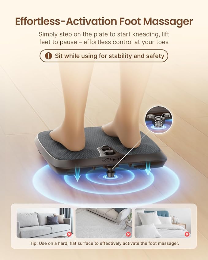 RENPHO FSA Slim Electric Shiatsu Foot Massager with Heat - Foot -Enabled On/Off Pressure Trigger for Easy Use, Deep Kneading for Neuropathy & Plantar Fasciitis Relief, Gifts for Women, Fits Under Sofa