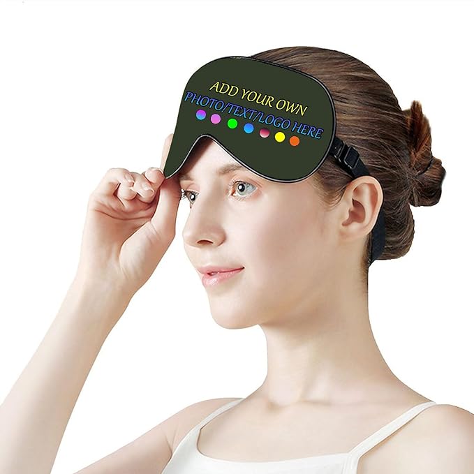 Personalized Eye Mask, Custom Eyeshade Blindfold Add Your Design Image Text Customized Eye Cover with Adjustable Strap for Sleeping Travel Work Naps Blocks Light, Army Green