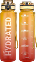 Sahara Sailor Water Bottle 32oz, Durable and Leakproof Water Bottles Motivational with Time Marker, Tritan, BPA Free, Wide Mouth with Easy Clean Brush for Gym, Travel, Home, School, Office (1 Bottle)