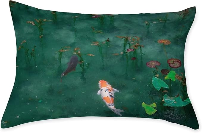 Decorative Fitted Sheet Set Full Size, Koi Fish Deep Pockets Fitted Sheet & 2 Pillow Sham Set(No Flat Sheet), Rainy Day Breathing Koi Printed Microfiber Bedding 3pc Set, for Mattress (Deep: 5"-15")