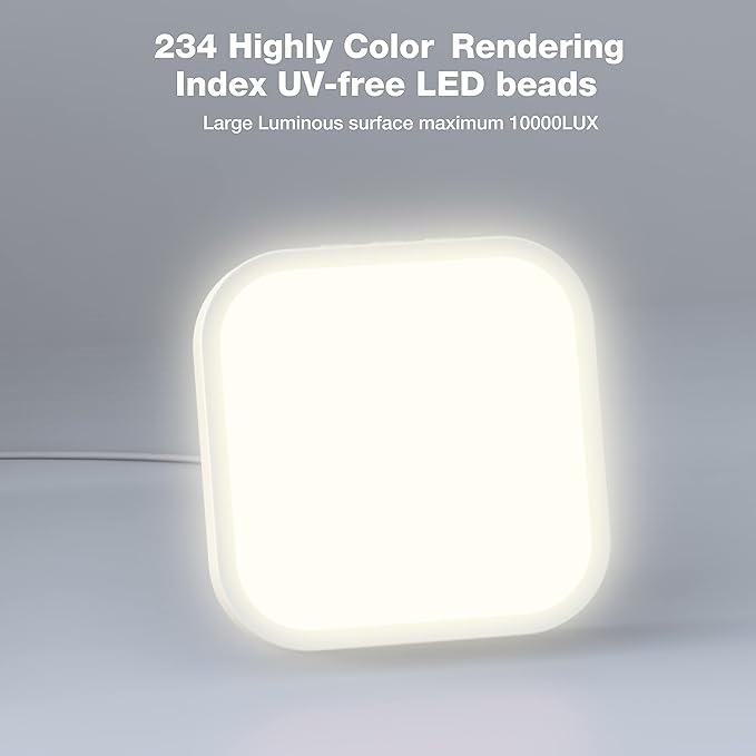 Qoosseine Light Therapy Lamp - 10000 Lux UV-Free Light Box with 4 Brightness Levels, 4 Color Temperatures, 4 Timer Functions and Memory Function - Portable for Home/Office