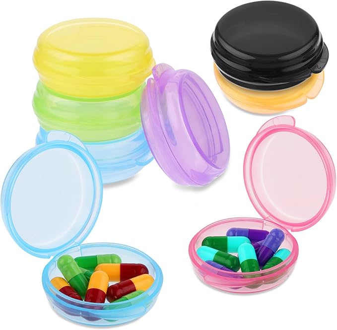 8pcs Small Pill Box Cute Portable Pill Case Travel Pills Organizer Box Medicine Dispenser Earplug Container Vitamin Holder Liver Oil Storage Case for Women Men Pocket Purse Briefcase