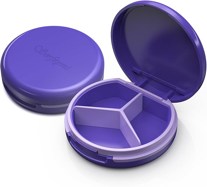 Serfeymi Small Pill Case for Purse, Unique Artistic Patterns Travel Pill Box with 3 Compartments, Portable Mini Pill Organizer for Pocket, Decorative Pill Container for Purse - Purple(Serfeymi)
