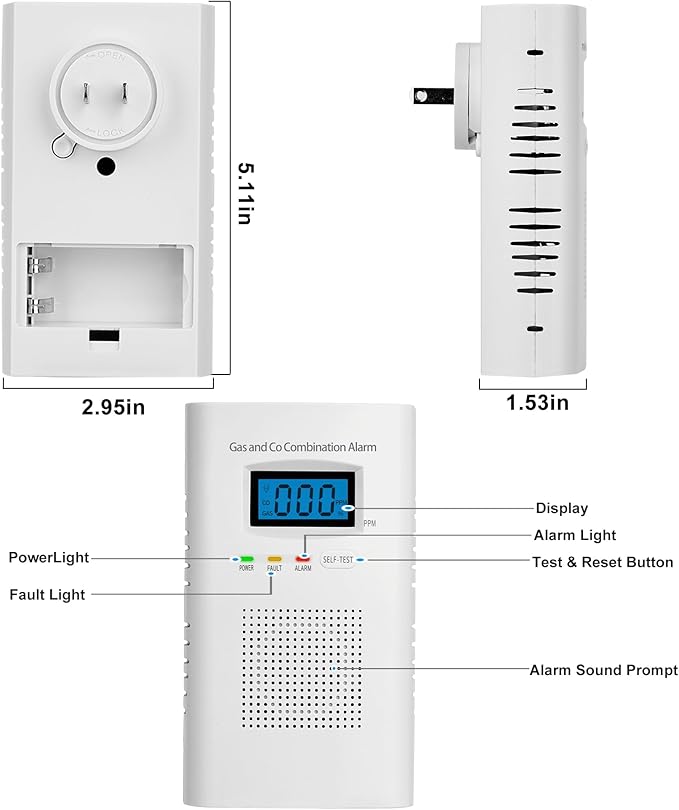 Combination Gas & Carbon Monoxide Detectors - 3 Packs Plug in Carbon Monoxide Alarm & Natural Gas Detector for Home, 2-in-1 Co Detector & Combustible Gas Detector with Digital Display, Easy to Install