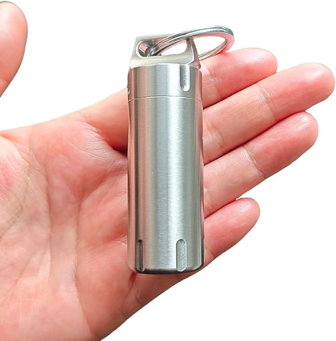 High Capacity Stainless Steel Keychain Pill Holder – Portable Pill Container Waterproof Pocket Pill Case Pill Organizer to Hold Pills, Vitamins, Fish Oil, Supplements
