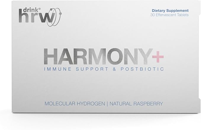 DRINK HRW Harmony+ Advanced Molecular Hydrogen Water + Immune Support: Up to 3X More Active Hydrogen, ImmunoLP20 Postbiotics, Plus VIT C, Zinc, B12 for Immune and Cellular Health (Raspberry, 30 count)