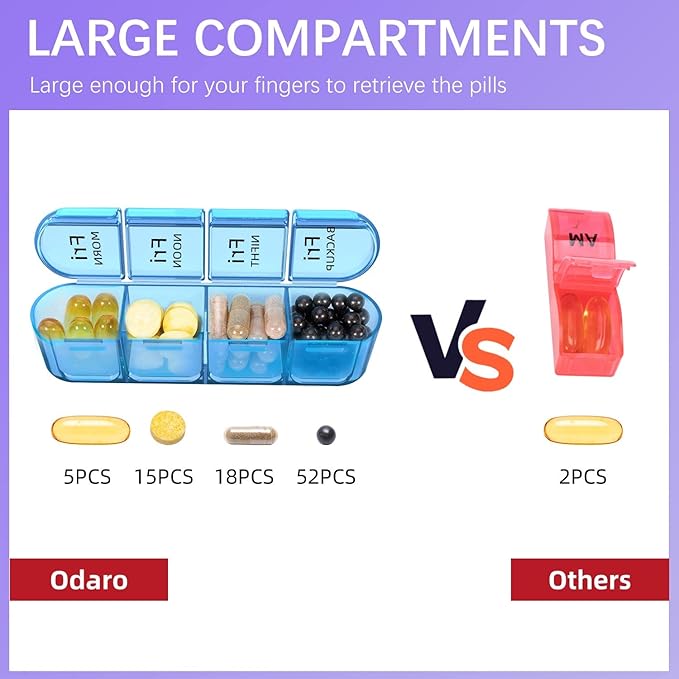 Odaro Weely Pilll Organizer 4 Times A Day Color and Pink - 2 Pack