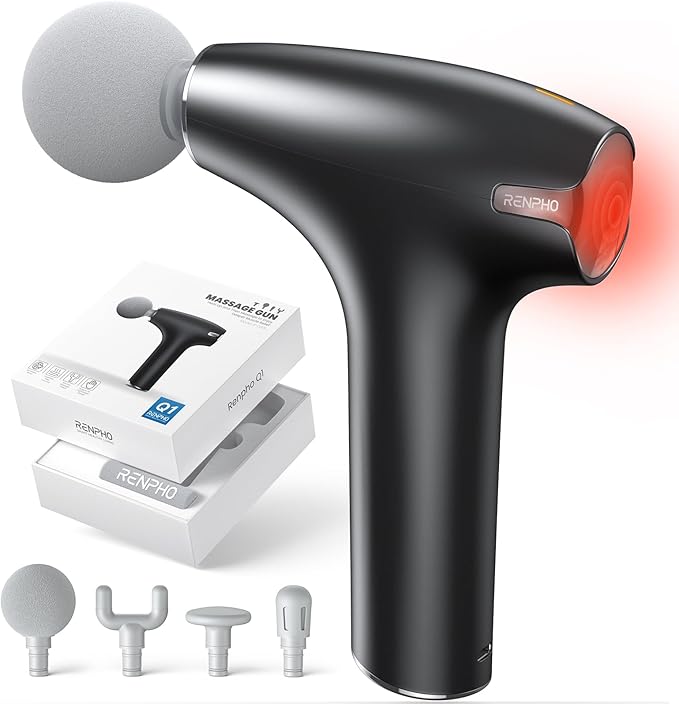 RENPHO Portable Mini Massage Gun with Heat, Handheld Percussion Neck Massager, Compact and Travel-Friendly, Electric Back Massage Gun for Men and Women