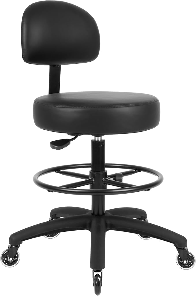 TAKE UR SEAT® Economical Multi-Purpose Medical Spa Drafting Stool with Adjustable seat and Back Height. Advanced Fabric seat Cover is Easy to Clean. Blade Wheels (Tall Bench Height Black)