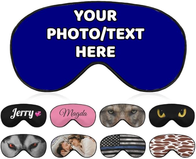 AMAPARK Customized Funny Sleep Mask Personalized with Photo Text Logo Sleeping Masks, Custom Gift for Her Him Men Women, Navy