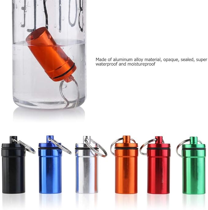 Ulalaza Waterproof Aluminum Pill Holder with Keychain Outdoor Medicine Bottle Seal First Aid Drug Holder