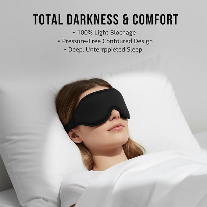 99% Fully Block Out Light Eye Sleep Mask, 3D Deep Contoured Eyes Cover Zero Pressure, Long Lash Extension Eyes Mask with Adjustable Straps for Sleeping Travel Home Nap Rest Women Men (Black)