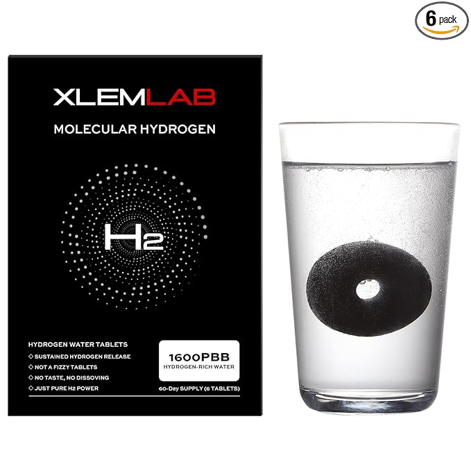 XLEMLAB Hydrogen Water Tablets,Molecular Hydrogen Tablets for Drinking Water,1600PPB H2 Rich for Post-Workout Recovery Antioxidant Anti-Aging, 6 Packs, 60 Days Supply