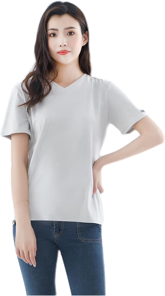 Women's Radia-Shield, Emf Shielding, Silver Fabric V Neck T-Shirt, Anti Radiation Protection to 99.99%