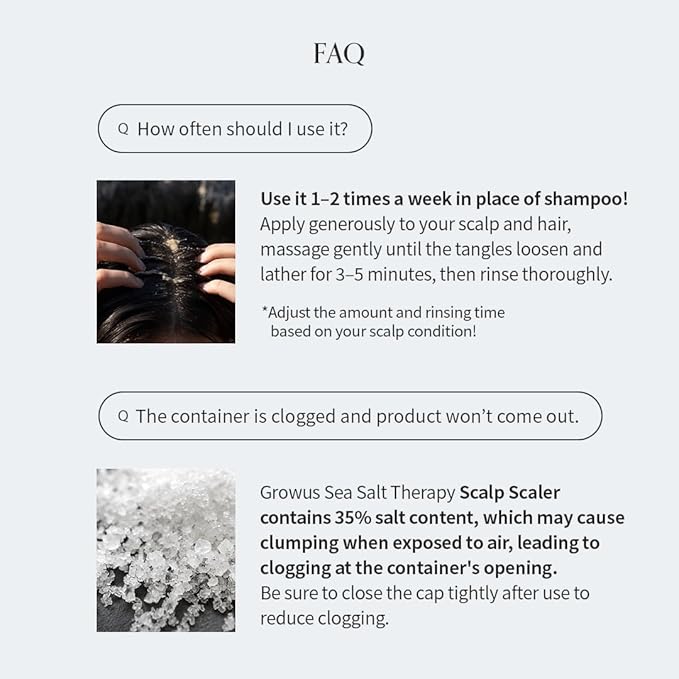 GROWUS Sea Salt Therapy Scalp Scaler - Salicylic Acid, Niacinamide, Dexpanthenol, Exfoliating, Deep Cleansing, Free from Paraben and Sulfate, 2 in 1 Shampoo for Itchy and Oily Scalp (8.8 Oz / 250g)