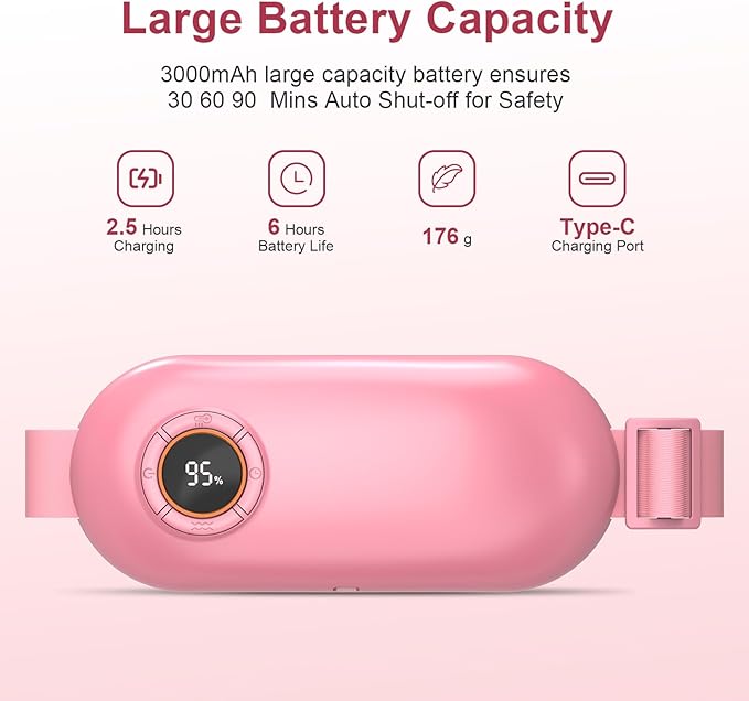 Heating Pad for Period Cramps, 3 Heat Levels and 3 Massage Modes, Portable Heating Pad for Menstrual Cramps, Electric Heat Belt, for Women and Girl Stocking Stuffers(Pink)