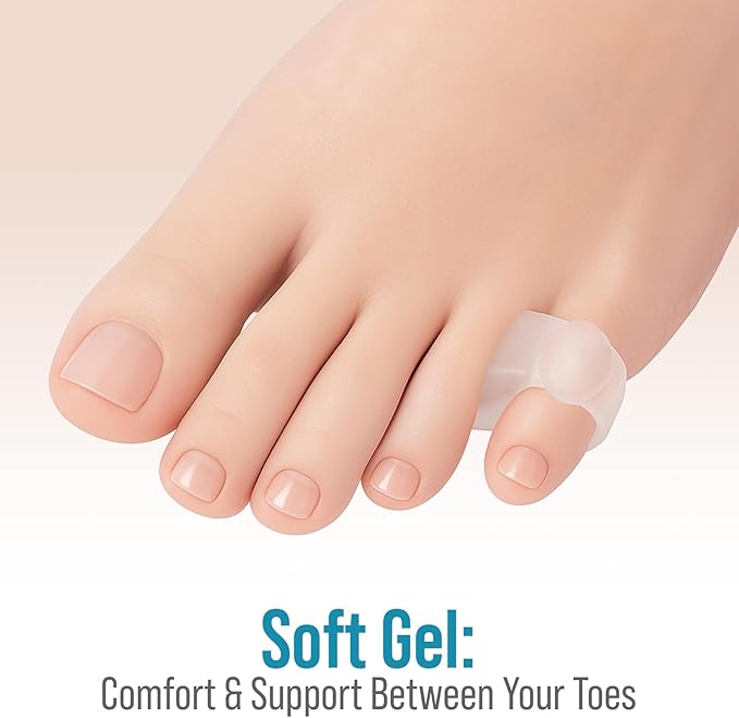 5 STARS UNITED Pinky Toe Spacers for Men & Women – 4 Gel Separators for Overlapping & Curled Little Toes, Bunions, Alignment - Diabetic Foot Care, Silicone Spreader, Corrector & Straightener, Clear