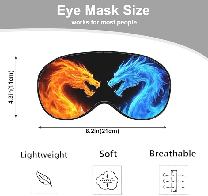 Fiery Dragons Sleep Eye Mask Eye Cover Blue Red Dragon Abstract Art Dragons Silk Eye Mask for Sleeping with Adjustable Strap for Travel Nap Shift Work Office