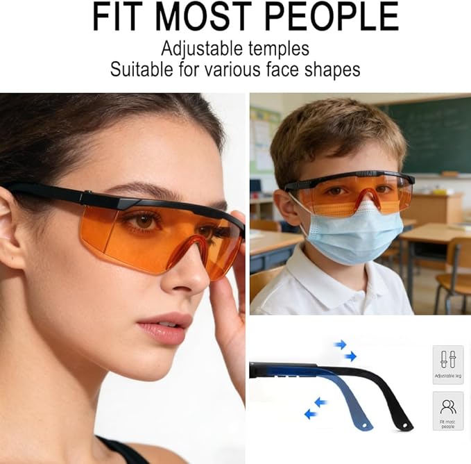mozeeda UV Light Safety Glasses Protection,UVC 400 Blue Light Blocking Protective Glasses Goggles,Ansi Z87 Adjustable Temples Eyewear, Shaded Shatterproof Scratch Resistant Safe Sunglasses with Case