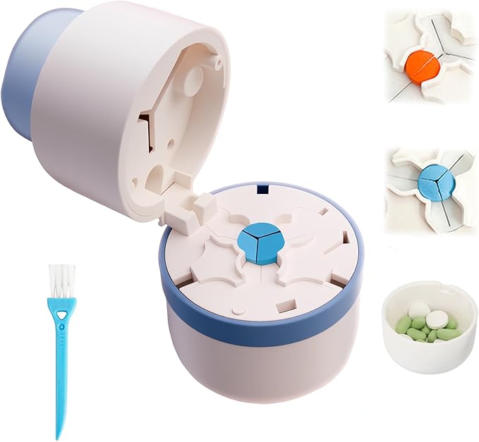 1/3 Pill Cutter with Storage, Professional 1/2 & 3 in 1 Pill Splitter for Small or Large Pills, Precise & Easy Stainless Steel Blade (Blue)