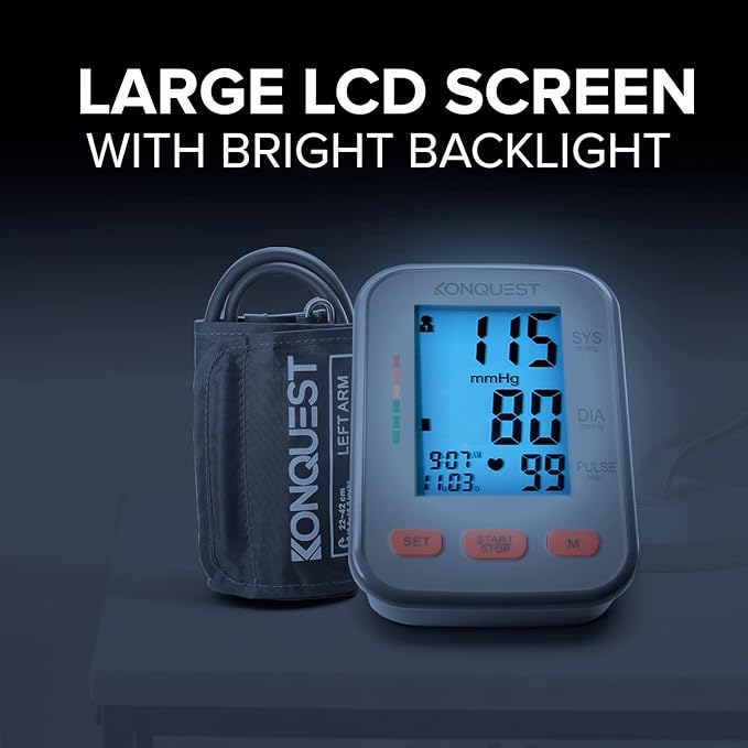 Konquest KBP-2704A Digital Blood Pressure Monitor – Automatic Upper Arm BP Machine with Large Cuff (8.5–16.5 in), Backlit Display, Digital, Irregular Heartbeat Detector – Tensiometro Digital