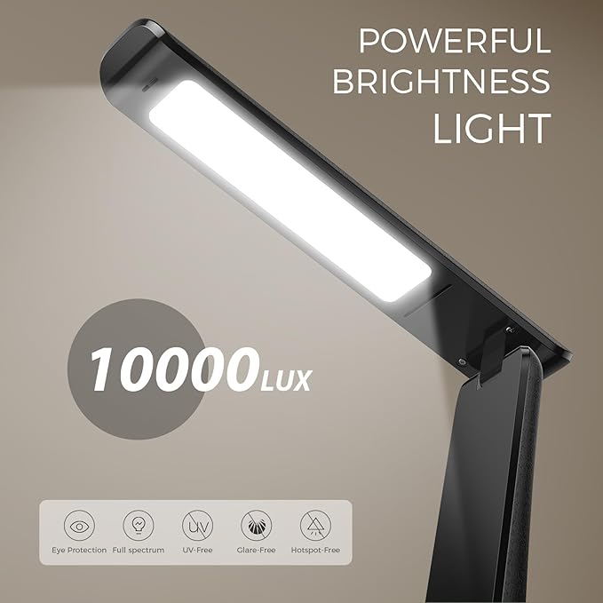 Light Therapy Lamp, 10000 LUX UV-Free LED Sunlight Light, Full Spectrum Mood Light, Touch Control Desk Lamp with Night Light Function Work Office Home -Black