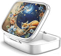 WATASSA Pill Box with Animal Style Mirror All-in-One 2-Compartment Portable Medicine Organizer, Marble Pattern Travel Pill Case for Vitamins&Daily Medication(Fits Pocket/Purse) (Yellow Fox)