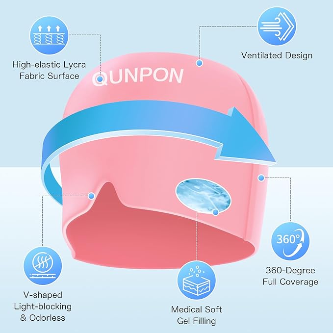 Valentines Day Migraine Relief Cap Gifts for Her HimHeadache Relief Cap Ice Pack Mask,Cooling Gel Head Wrap for Tension,Stress,Hangover,Puffy Eyes Gifts for Women Men Mom-Pink