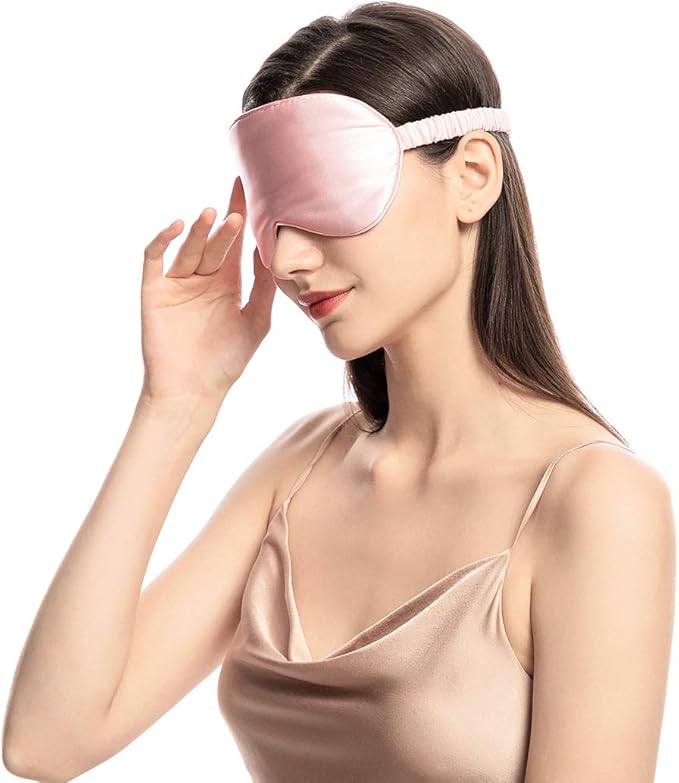 Mulberry Natural Silk Sleep Mask for Women & Men with Elastic Strap, Super Soft Sleeping Eye Mask, Size M, (Pink)