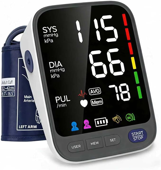 WAJ Automatic Upper Arm Blood Pressure Monitor for Home Use, 6.4 Inch LED Backlit Display, 8.6"-16.5" Adjustable Cuff, 2x120 Reading Memory, Accurate BP Machine with Hypertension Indicator, White