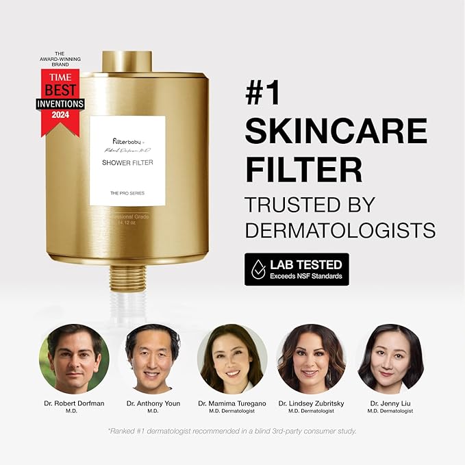 Filterbaby Titanium Shower Filter Pro - IAPMO Certified to NSF 177 Standard, Doctor Developed, Reduce up to 99% Chlorine/Chloramine/Lead/Certain Heavy Metals, Great Water Pressure, Long Lasting, Gold