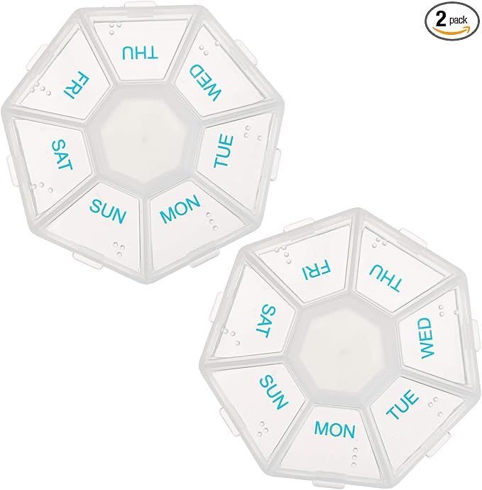 Deke Home - Medicine Pill Organizer with Braille Labeling (2 Pack), 14 Day Pill Boxes, Clear Lids, 2 Week Pill Organizer, Weekly Organizer for Medication Management, Compact, Easy Viewing