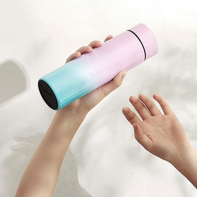 QiCheng&LYS Coffee Cup,Tea Infuser Bottle,Smart Sports Water Bottle with LED Temperature Display,17 OZ Vacuum-Insulated Stainless-Steel Water Bottle (Pink Gradient)