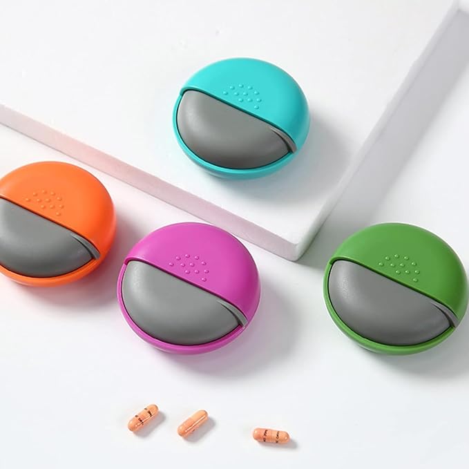 INVODA Travel Pill Organizer Cute Round Pill Box for Purse Compact Medicine Container for Pills, Fish Oil, Vitamins & Supplements (Orange Box)