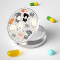 Pill Box, 3 Compartment Portable Travel Medicine Box with Mirror, Compact and Cute, Fits in Purse and Pocket, Medicine and Vitamin Organizer (Cat Family)