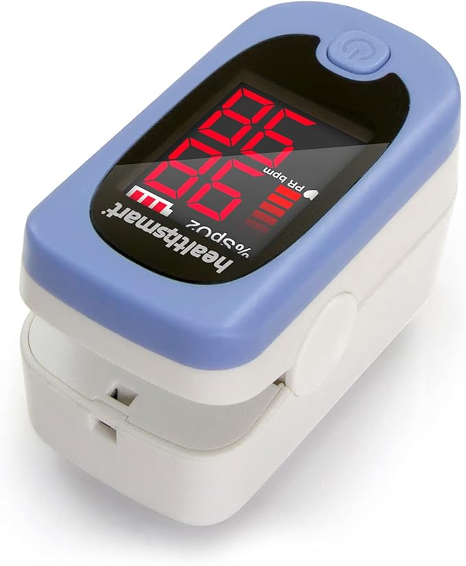 HealthSmart Pulse Oximeter for Fingertip, Displays Blood Oxygen Saturation & Pulse Rate, Accurate & Reliable, Batteries & Lanyard Included