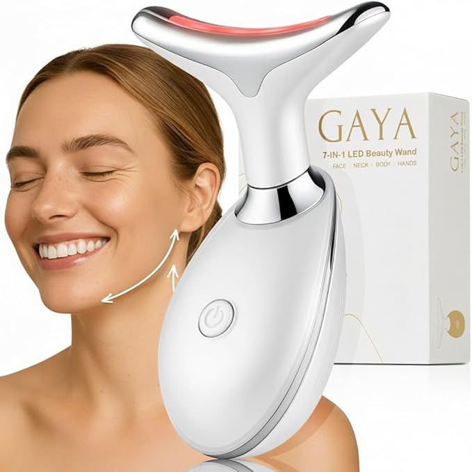 Red Light 7 in 1 LED Face and Neck Massager – Beauty Wand with Gentle Warmth & Vibration for a Relaxing Skincare Routine, Includes Face Oil & Type-C Charging