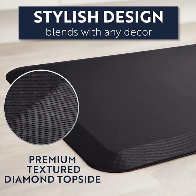 KANGAROO Thick Ergonomic Anti Fatigue Kitchen Mats for Floor, Cushioned Standing Office Desk Mat, Waterproof Scratch Resistant Topside, Supportive All Day Foot Comfort Padded Foam Rugs, 20x32, Black