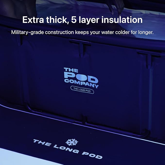 The Pod Company Long Pod Cold Plunge – 126-Gallon Extra-Large Inflatable Ice Bath Tub for Cold Water Therapy – Full-Body Stretch Design, Insulated & Water Chiller Compatible
