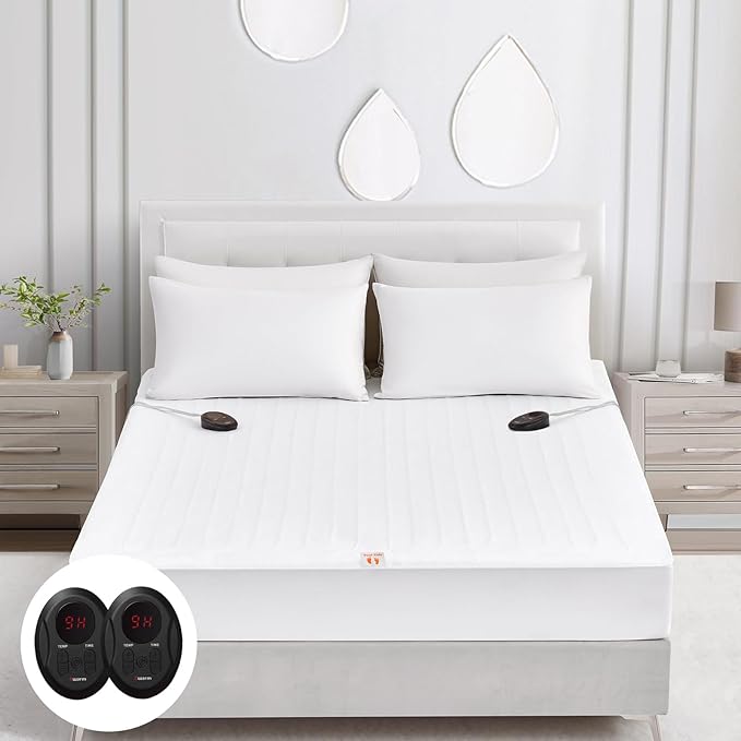 Bwarm Electric Heated Mattress Pad Queen Size, 60" x 80", Bed Warmer, 9 Heat Settings, 1-12 Hours Auto Off, Deep Pocket, Fast Heating, Machine Washable, Soft and Cozy