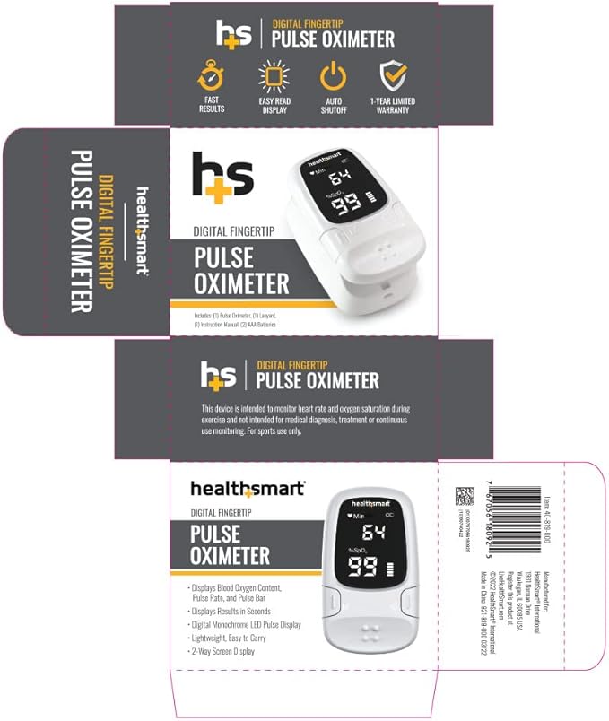 HealthSmart Digital Fingertip Sport Pulse Oximeter, Fast Results, Clinically Accurate, Easy-To-Read LED Display, Auto-Shutoff